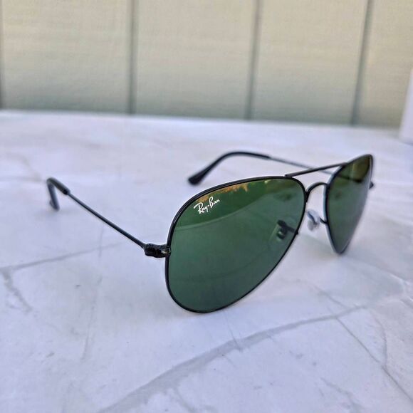 Ray-ban Aviators Black Metal Frame & Dark Green G-15 Lens Sunglasses - Picture 4 of 8